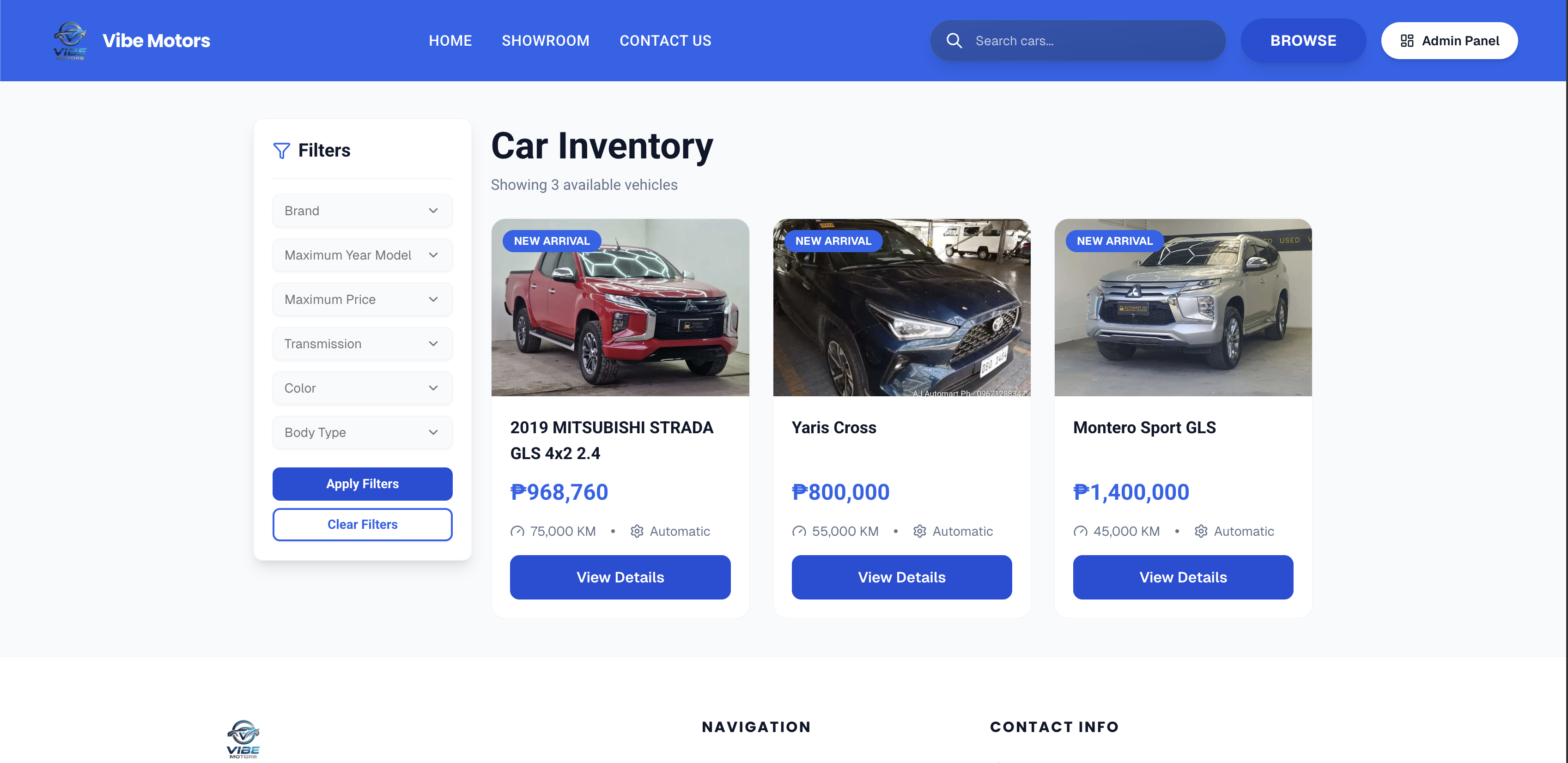 AutoShowroom dynamic dealership storefront and inventory dashboard