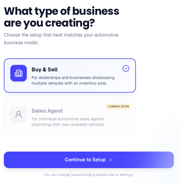 Choose Your Business Type form