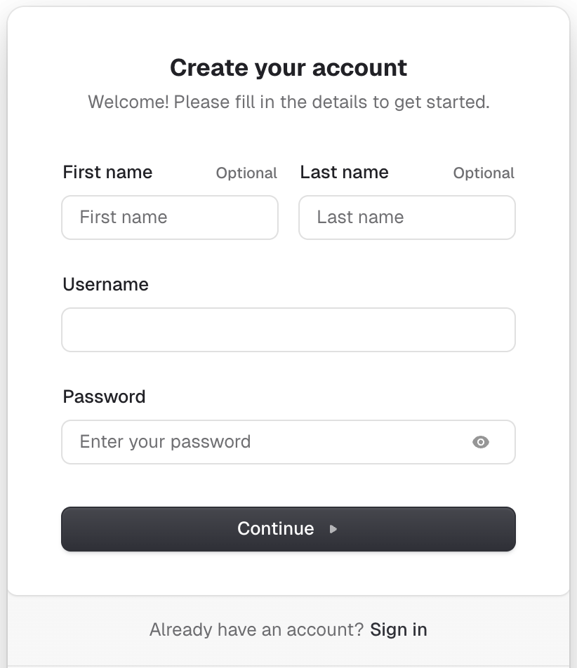 Create your account form