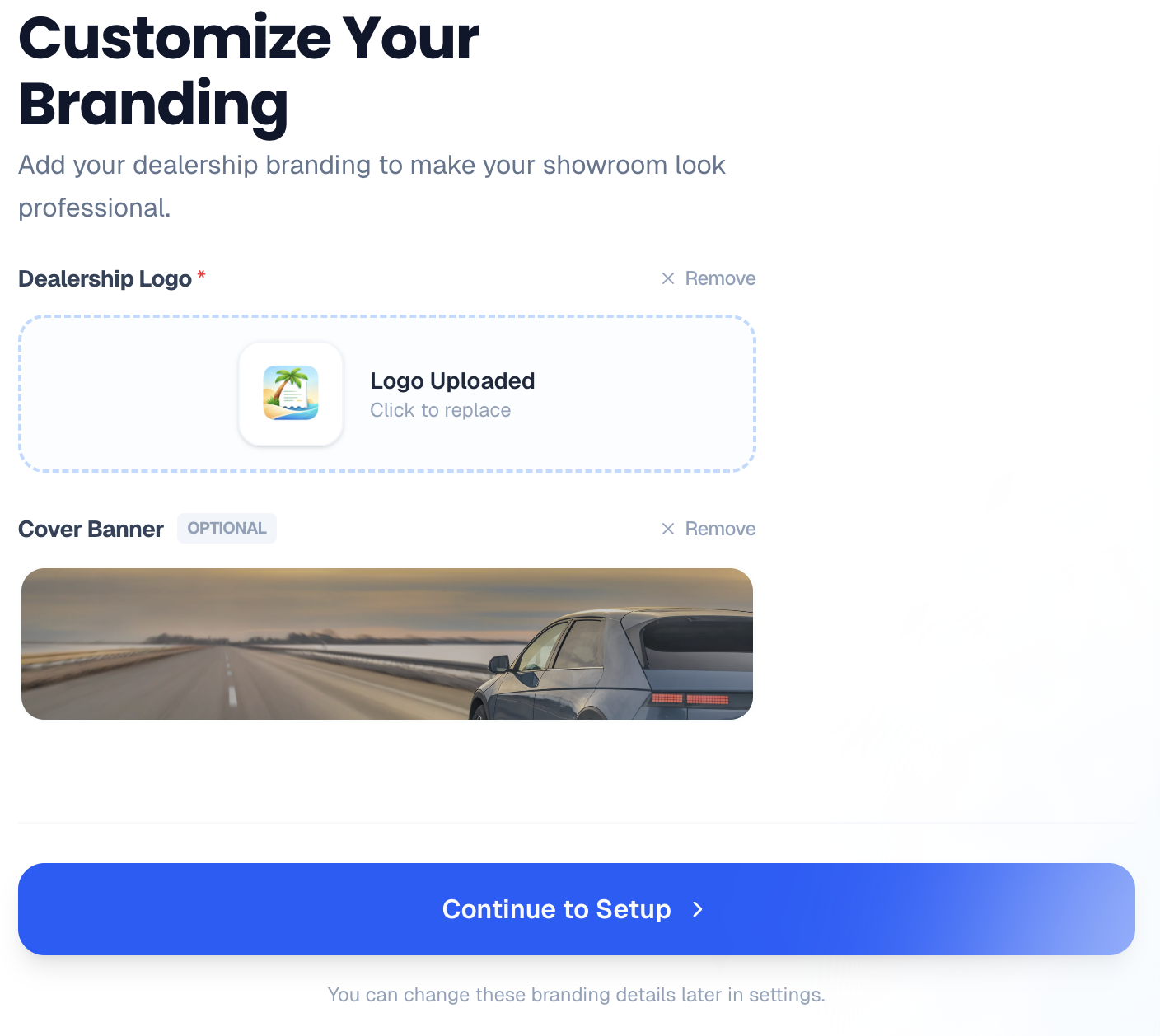 Customize your branding form