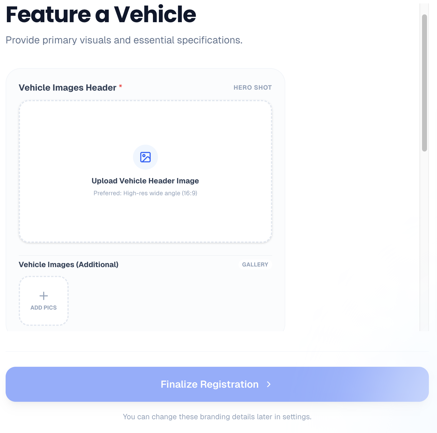 Upload Your Vehicles form
